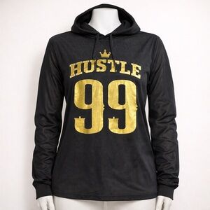 Hustle 99 Black Hoodie with Gold Print